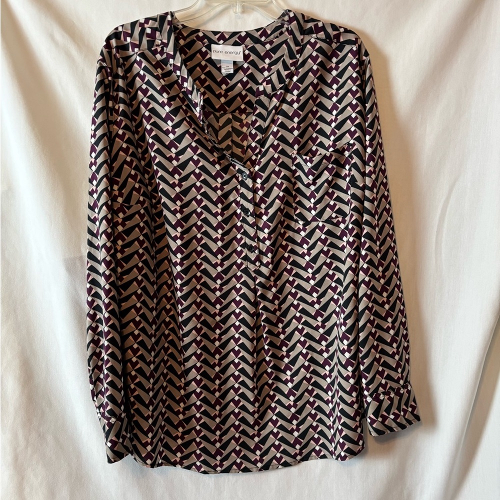 Pure Energy 3X Patterned Long Sleeve Blouse